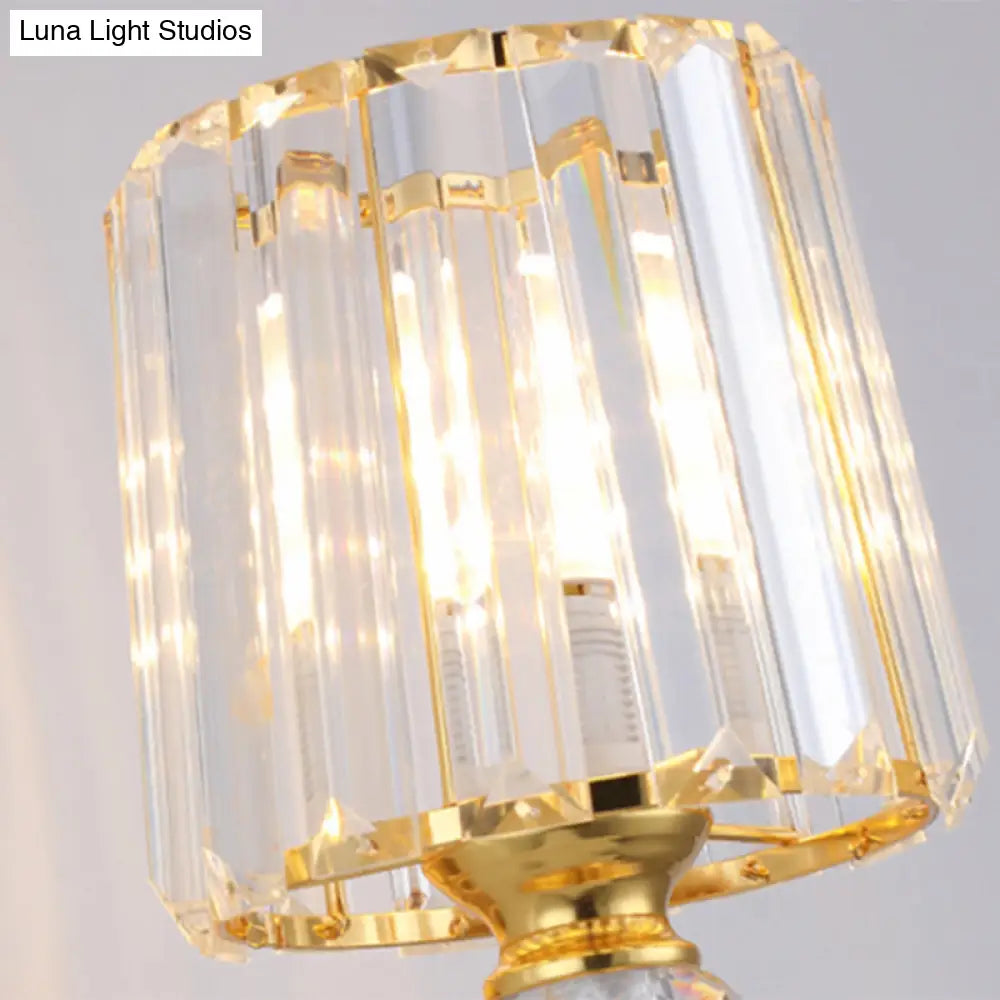 Modern Gold Tapered Wall Light Fixture - Elegant Crystal Block Sconce For Bedroom 1/2 Lights