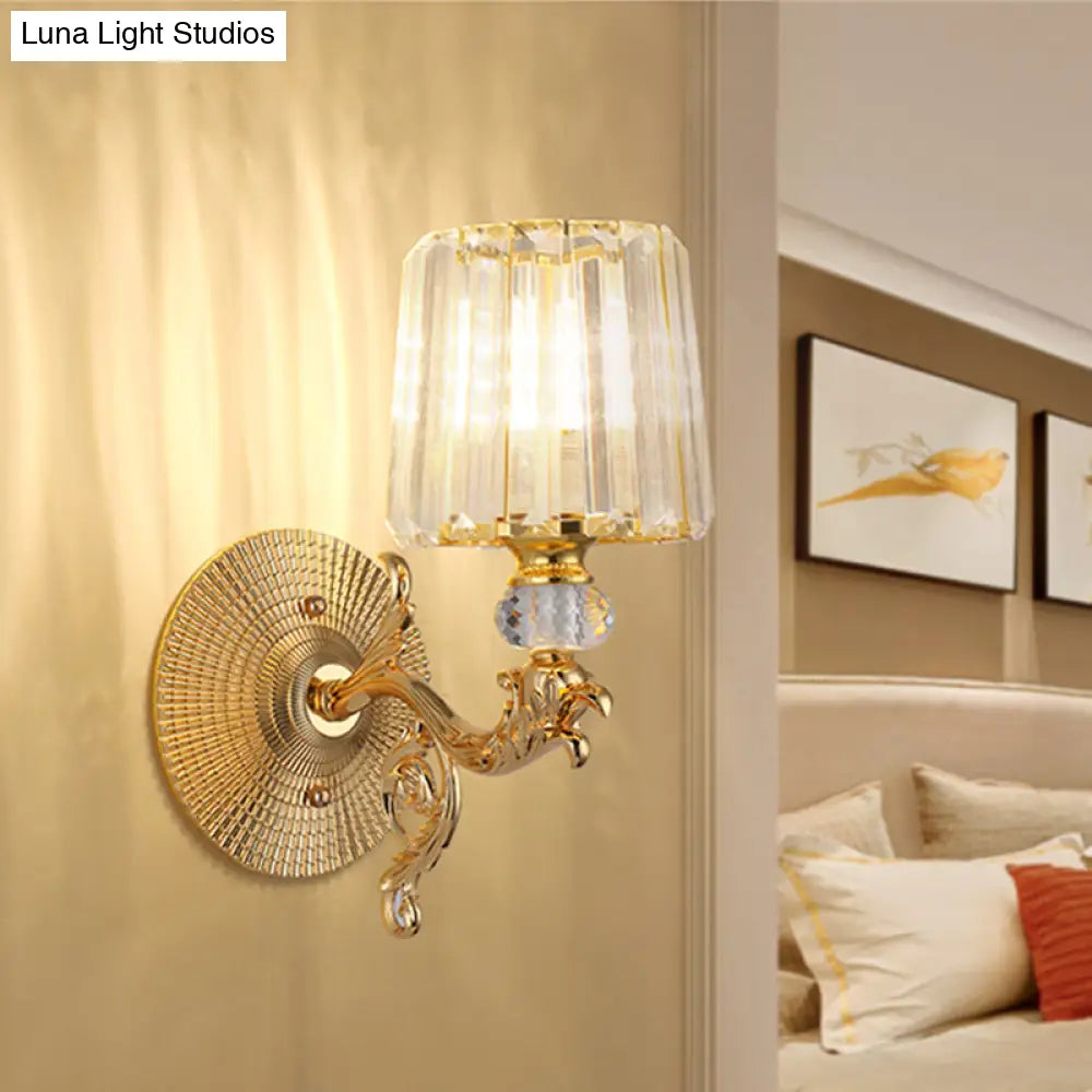 Modern Gold Tapered Wall Light Fixture - Elegant Crystal Block Sconce For Bedroom 1/2 Lights