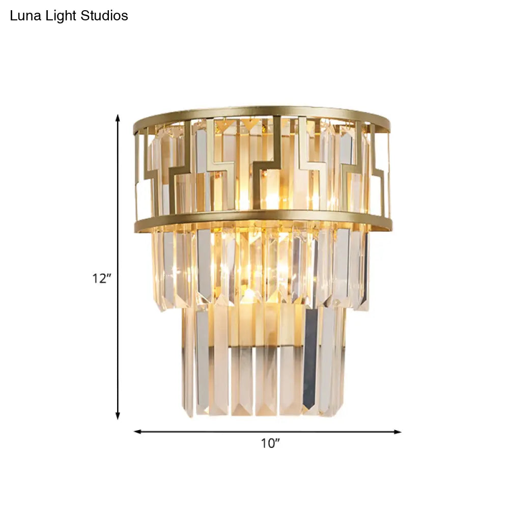 Modern Gold Tiered Bedside Wall Sconce With 2 Crystal Lights