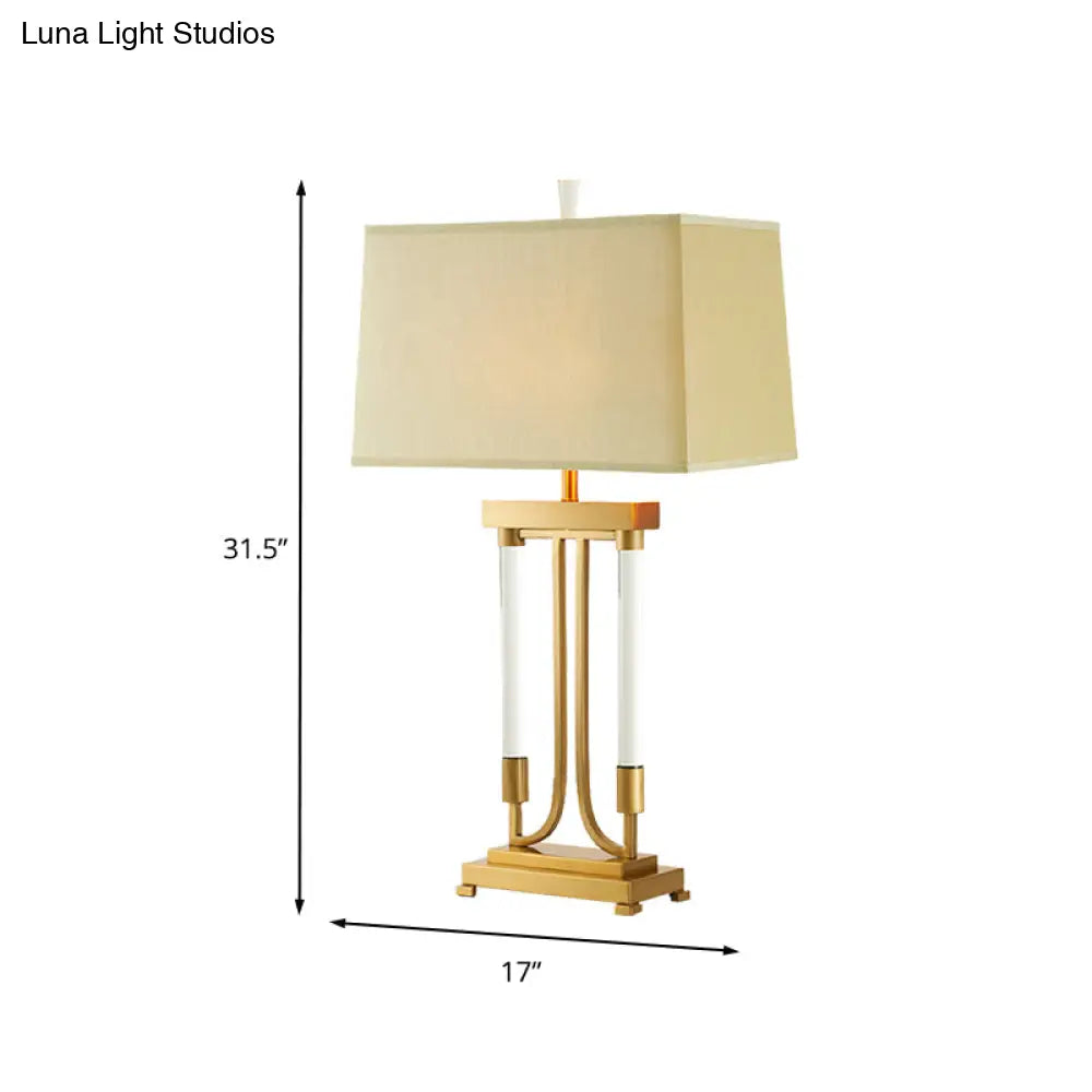 Modern Gold Trapezoid Small Desk Lamp With Fabric Shade For Task Lighting