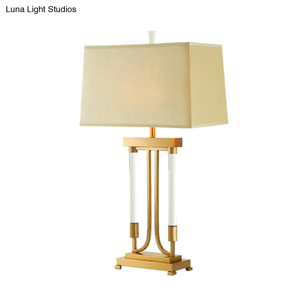 Modern Gold Trapezoid Small Desk Lamp With Fabric Shade For Task Lighting