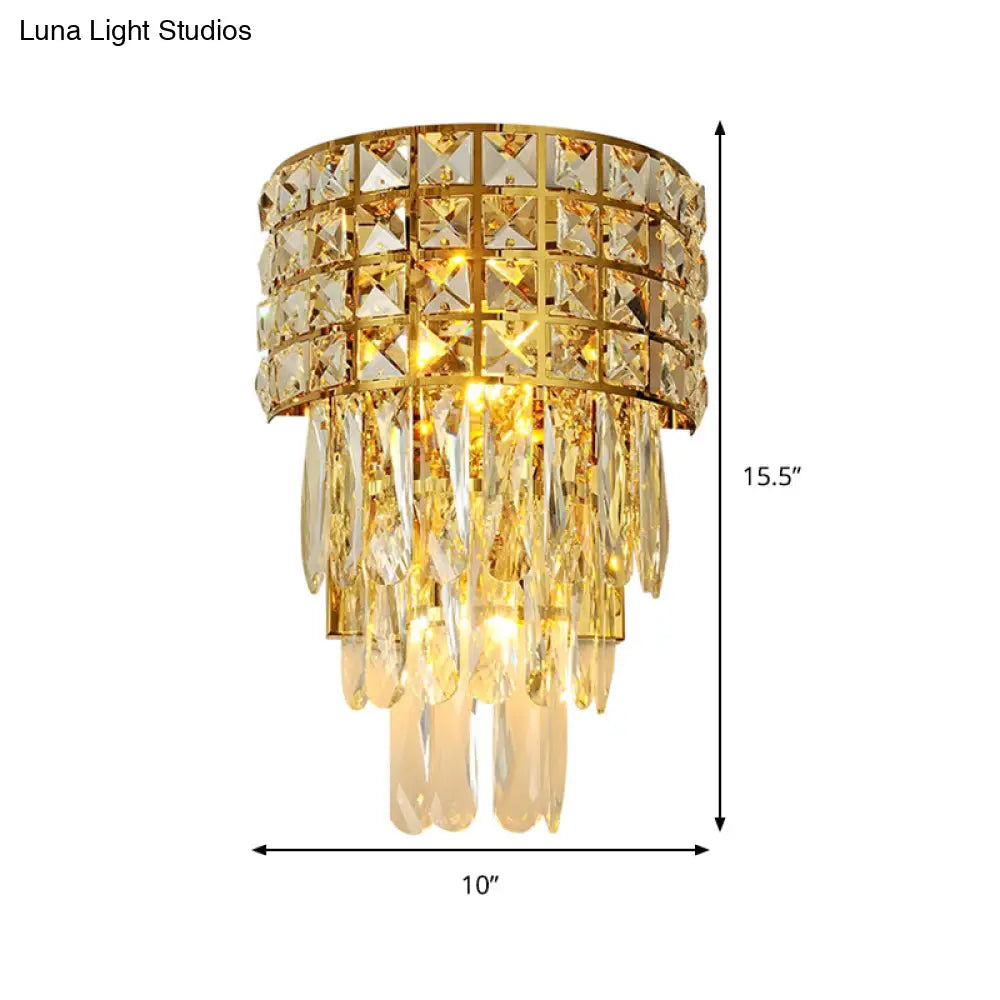 Modern Gold Triangular Crystal Wall Lamp With 3 Lights