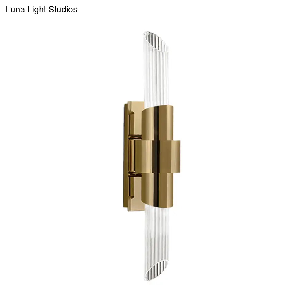 Modern Gold Wall Mount Lamp With Prismatic Crystal Shade For Bedroom