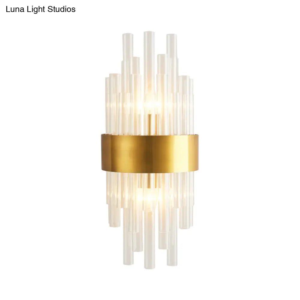 Modern Gold Wall Mount Light With Crystal Tube - Perfect For Corridors