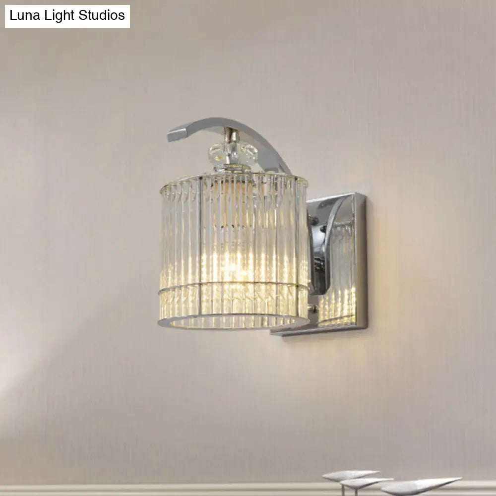 Modern Gold Wall Mounted Lamp With Clear Crystal Shade- 1 Head Cylindrical Design