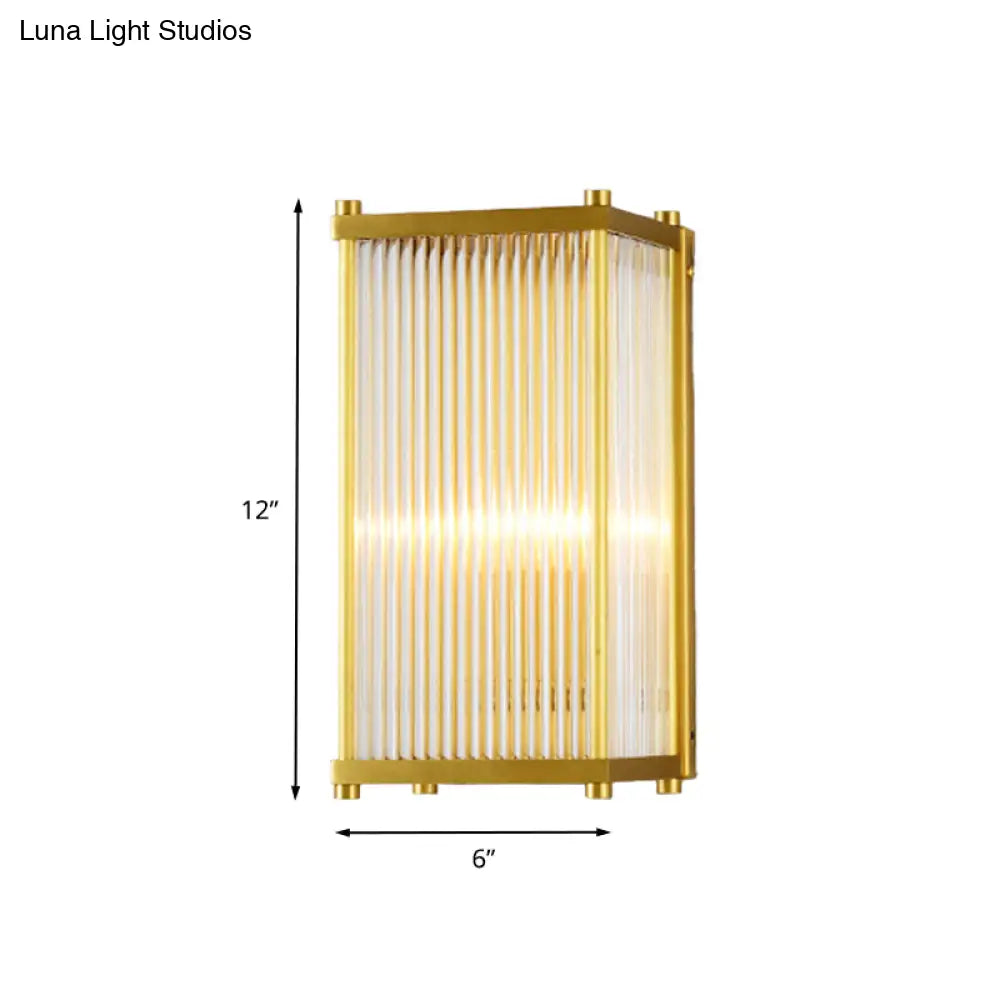 Modern Gold Wall Sconce Light With Fluted Crystal Detail Perfect For Living Room