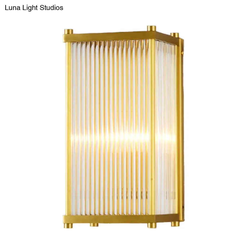 Modern Gold Wall Sconce Light With Fluted Crystal Detail Perfect For Living Room