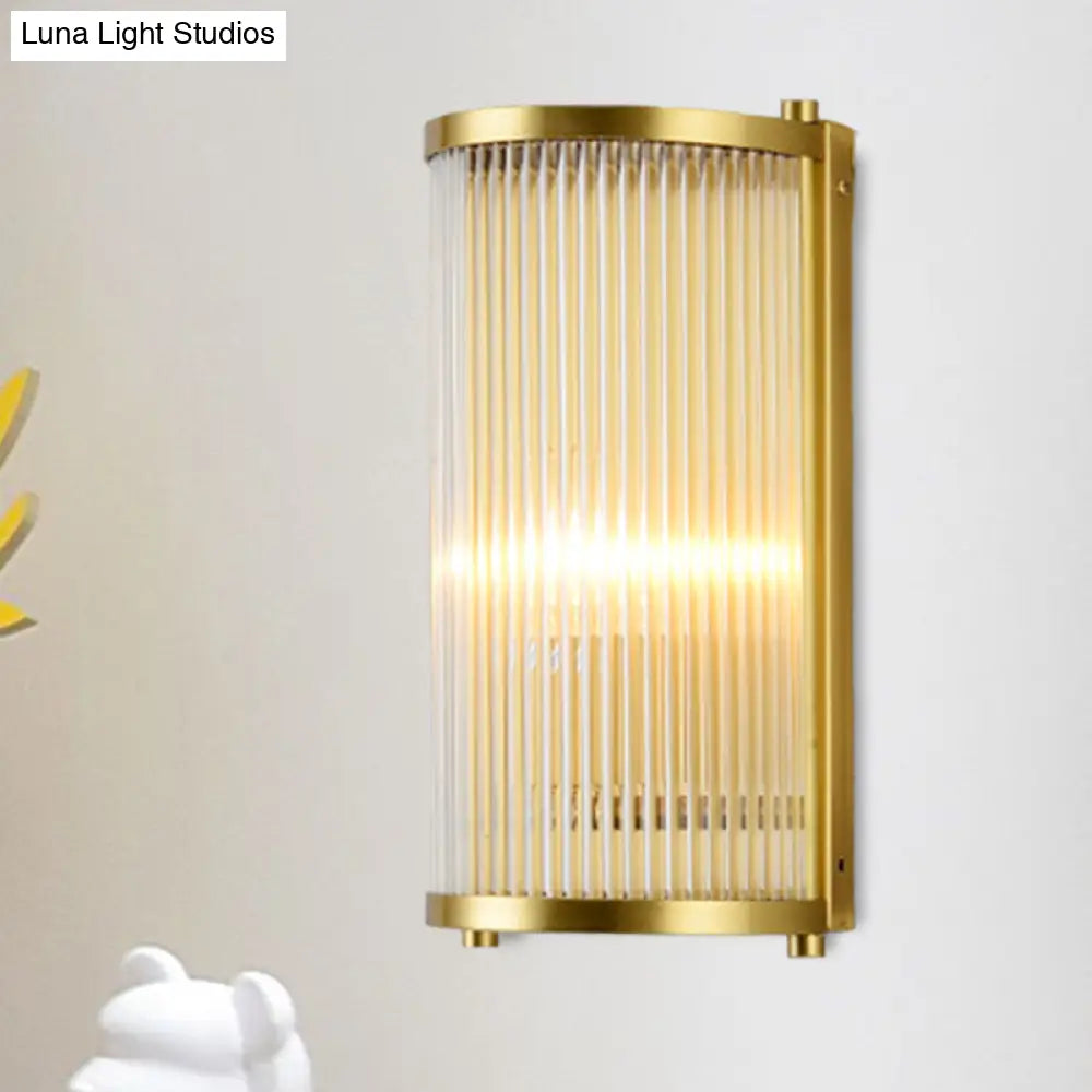 Modern Gold Wall Sconce Light With Fluted Crystal Detail Perfect For Living Room