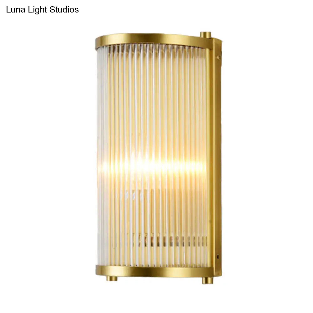 Modern Gold Wall Sconce Light With Fluted Crystal Detail Perfect For Living Room