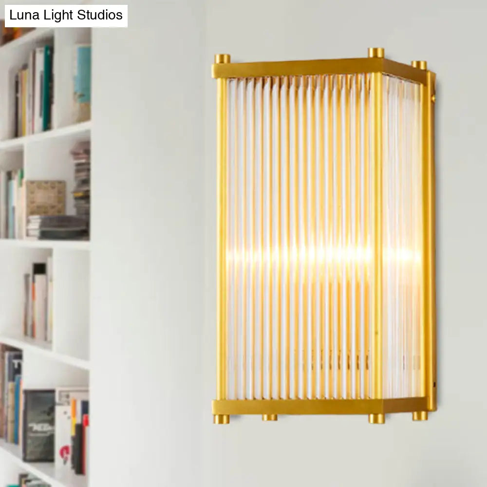 Modern Gold Wall Sconce Light With Fluted Crystal Detail Perfect For Living Room