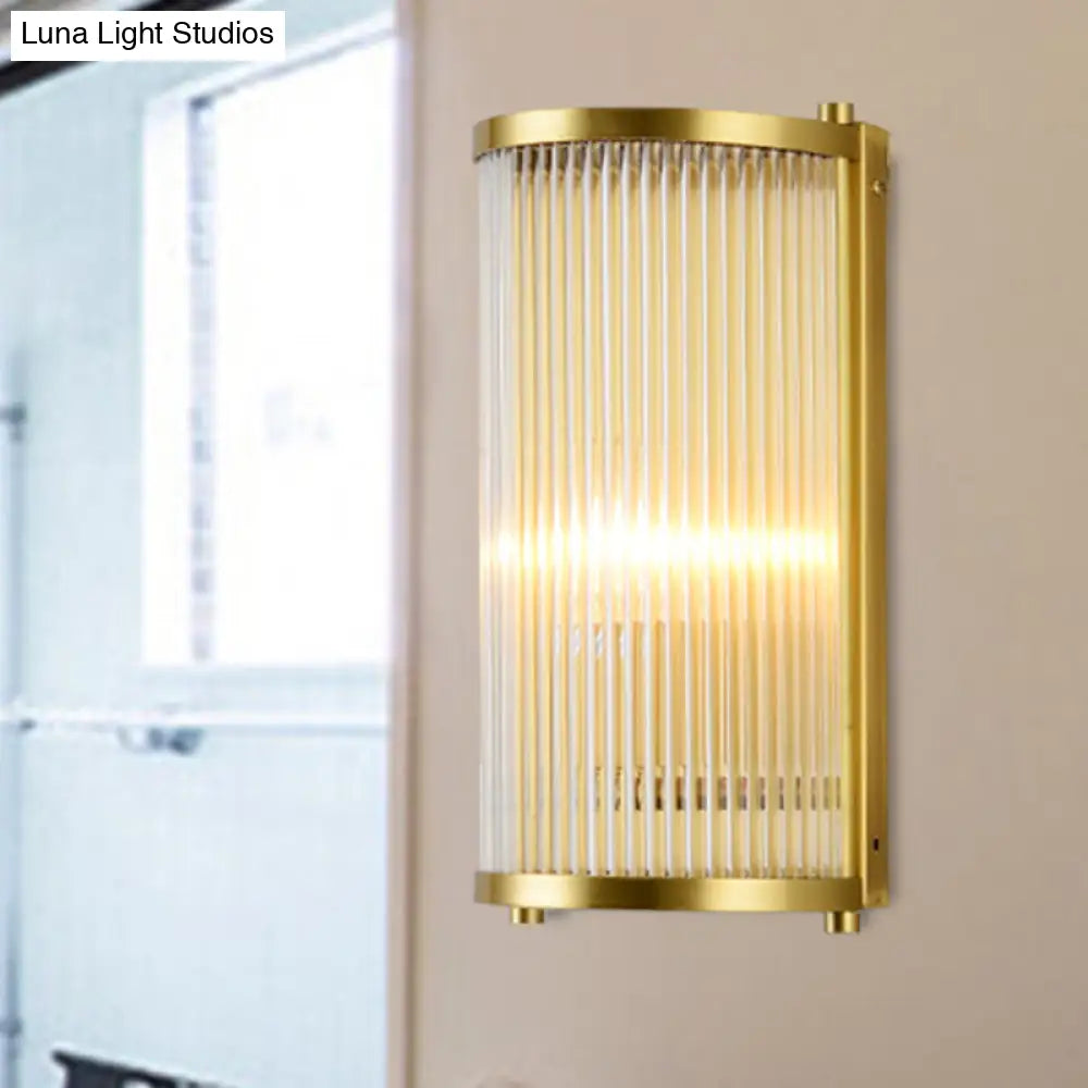 Modern Gold Wall Sconce Light With Fluted Crystal Detail Perfect For Living Room