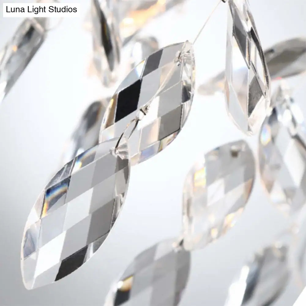 Modern Gold Wall Sconce With Crystal Drop - 2-Light Branch Mount