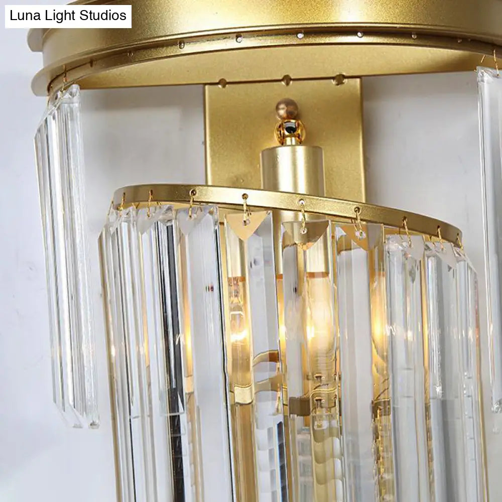 Modern Golden Wall Lamp With Clear Crystal Block - Bedside Lighting Fixture