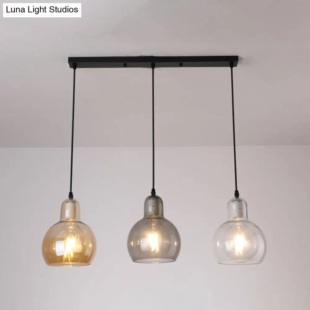 Modern Gourd Pendant Lamp With 3 Glass Heads - Black Suspension Light For Dining Room