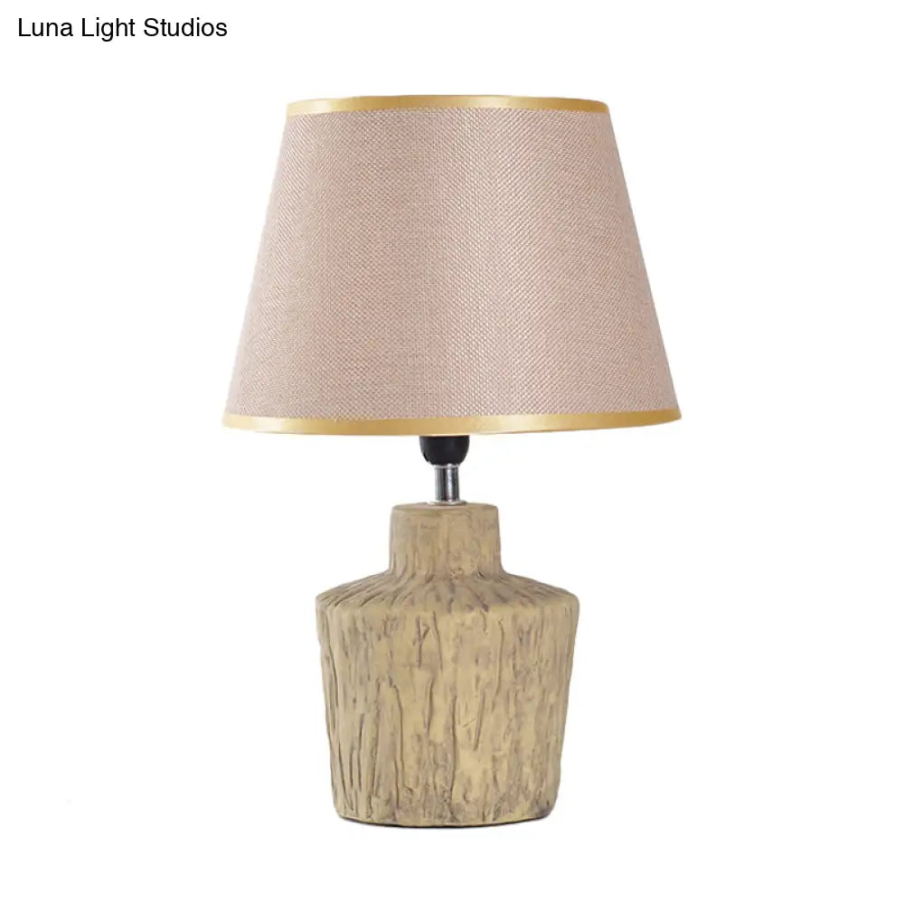 Modern Gray And Yellow Ceramic Night Table Lamp With Fabric Barrel Shade