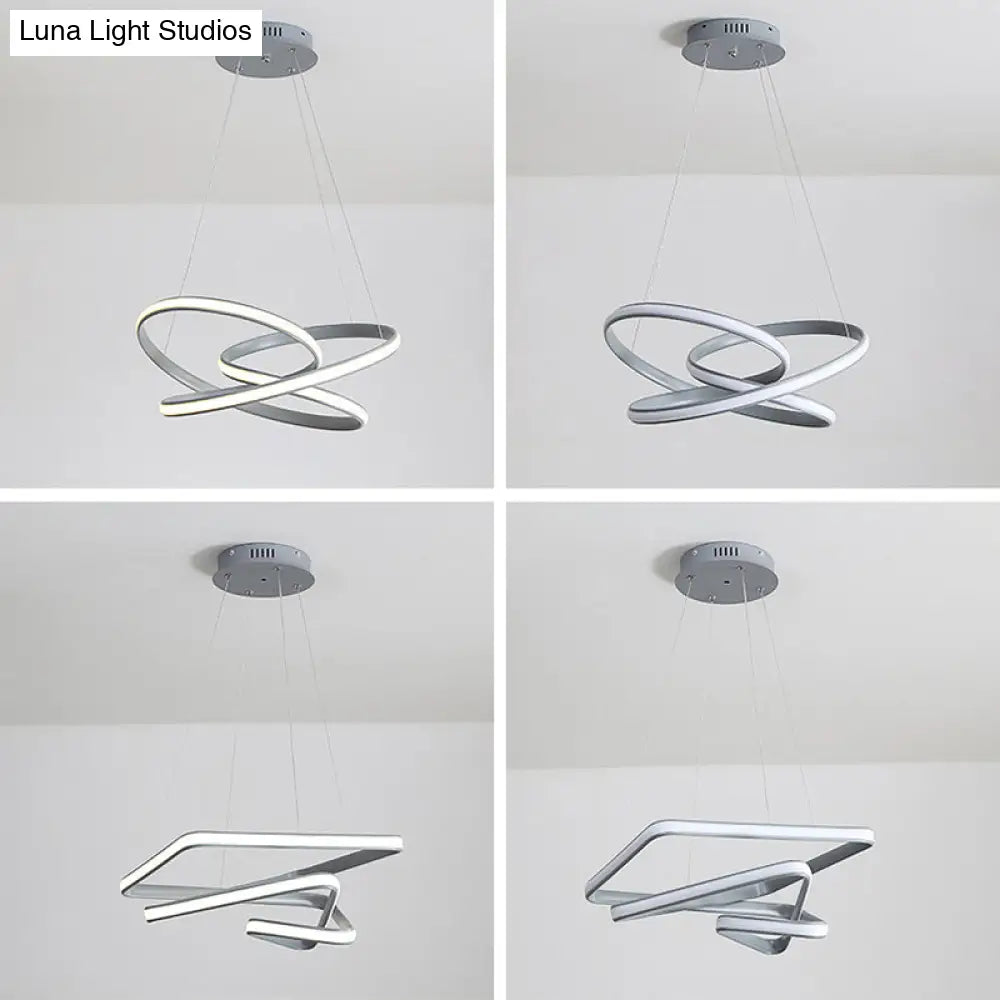 Modern Grey Chandelier: Simplicity Metal Led Strip Pendant Light For Dining Room