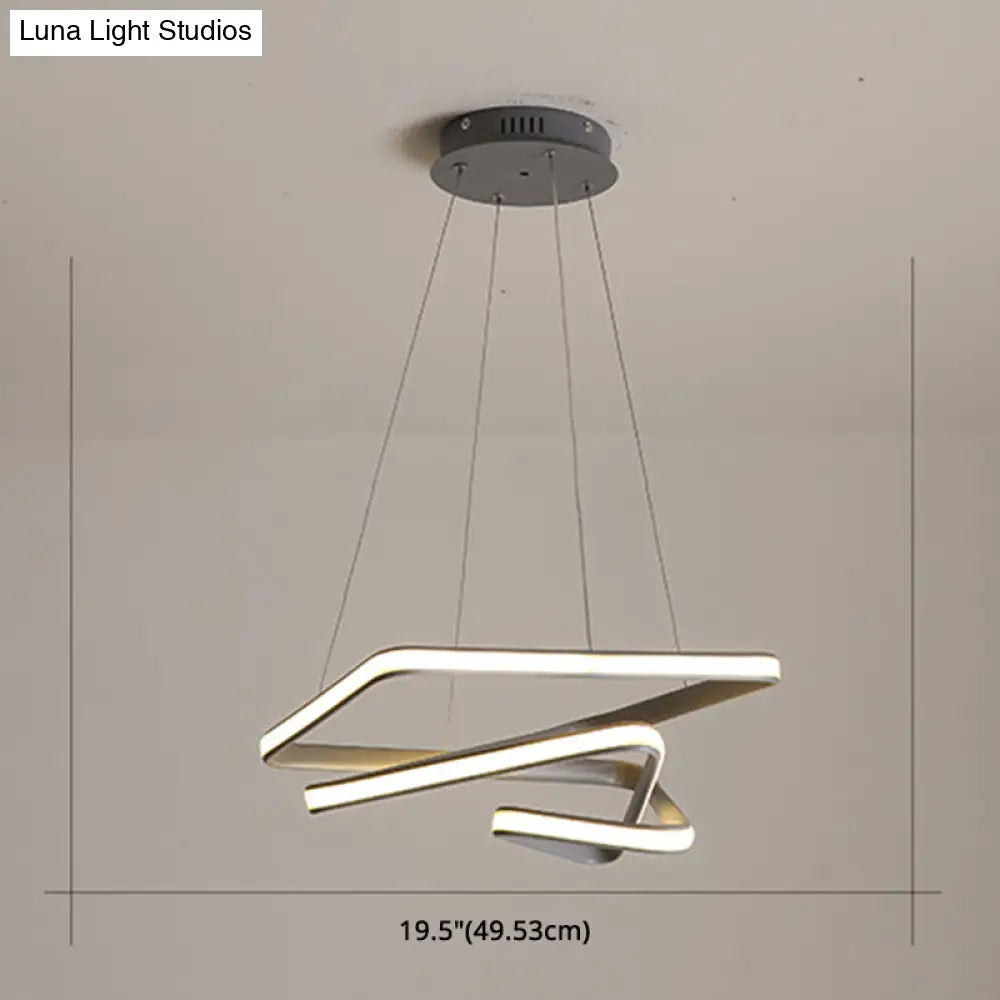 Modern Grey Chandelier: Simplicity Metal Led Strip Pendant Light For Dining Room