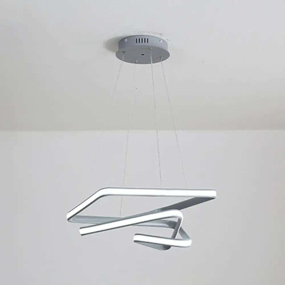 Modern Grey Chandelier: Simplicity Metal Led Strip Pendant Light For Dining Room / White Square