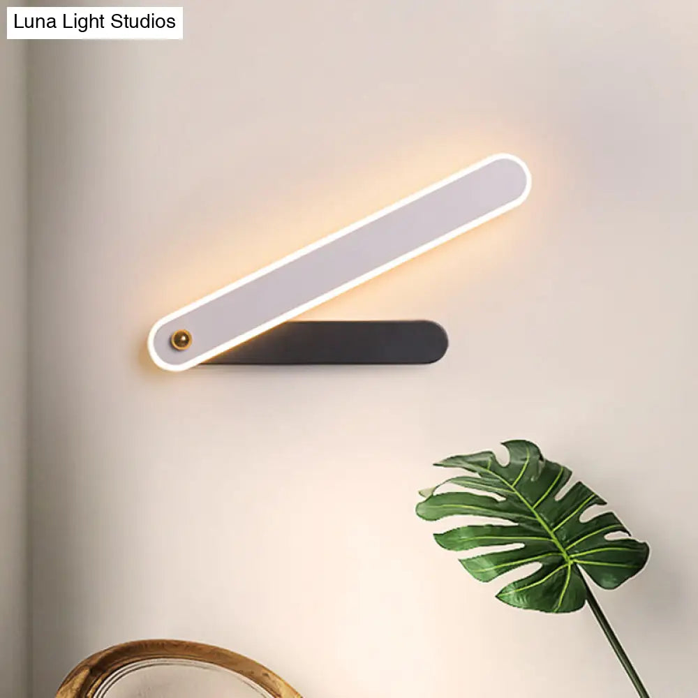 Modern Hour Hand Led Wall Sconce In Black And White Acrylic With White/Warm Lighting