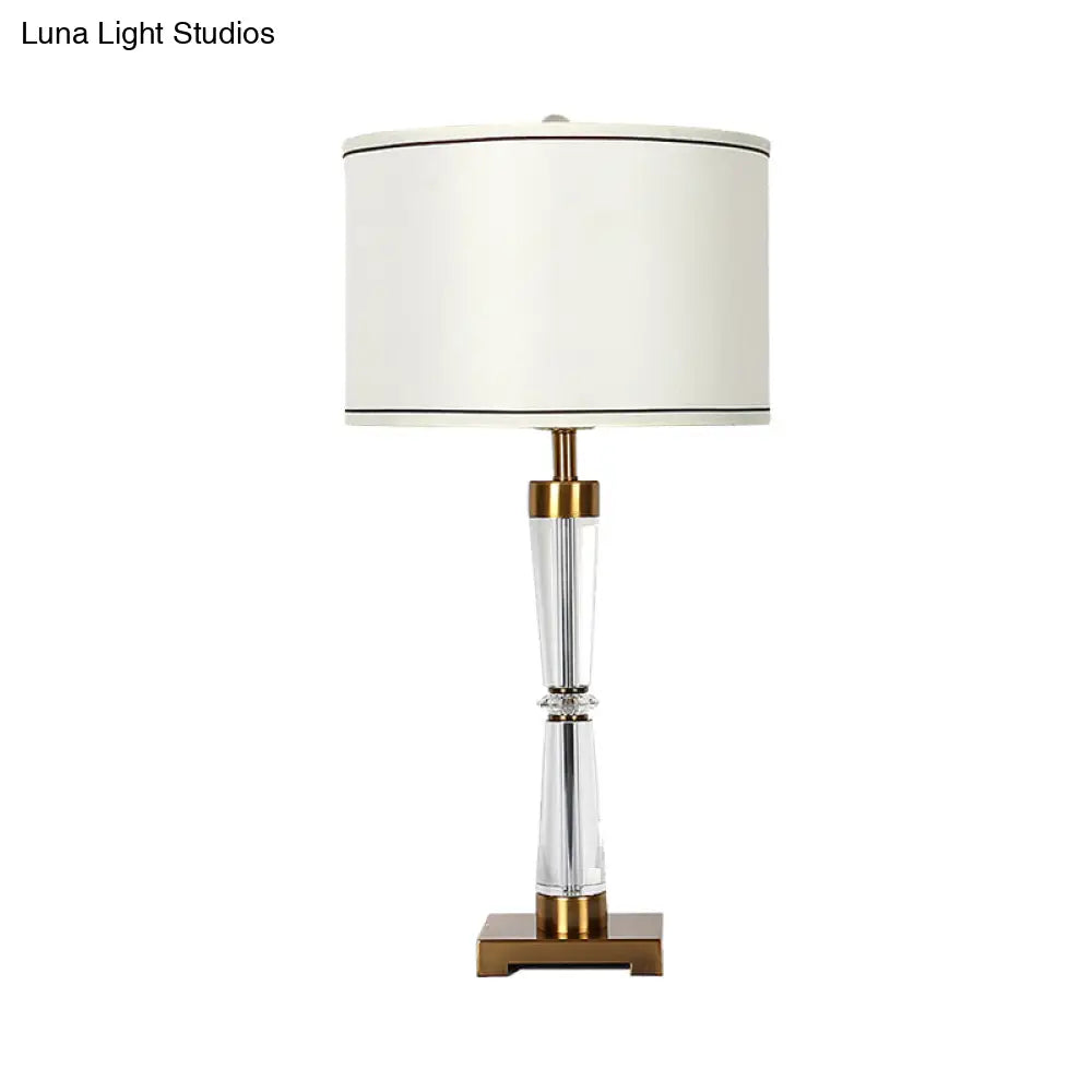 Modern Hourglass Crystal Table Lamp With Gold Base & Fabric Shade
