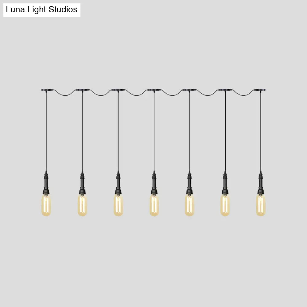 Modern Industrial Amber Glass Chandelier With Led Lights - Black Finish Tandem Hanging Ceiling Lamp