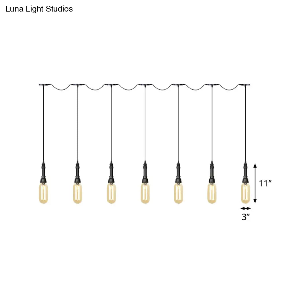 Modern Industrial Amber Glass Chandelier With Led Lights - Black Finish Tandem Hanging Ceiling Lamp