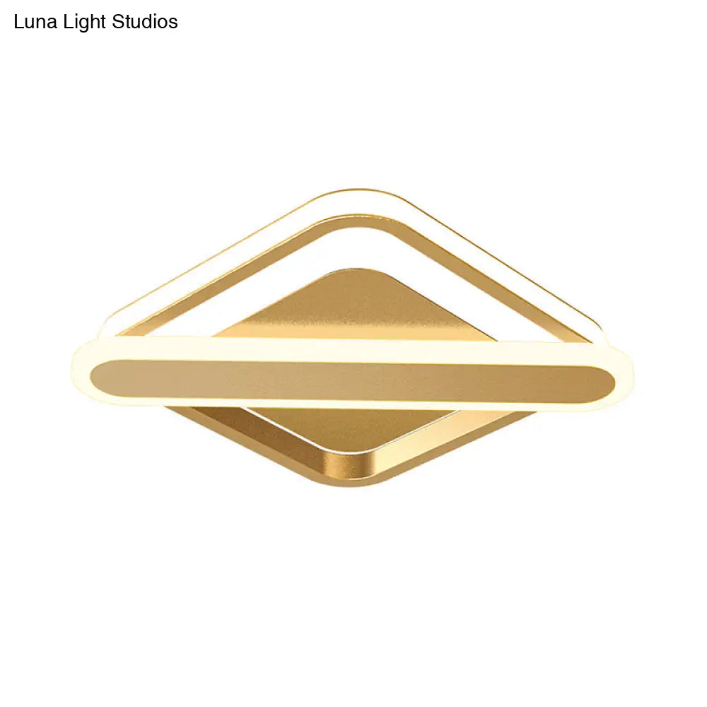 Modern Iron Rhombus - Oblong Led Foyer Ceiling Light In Black/Gold/White