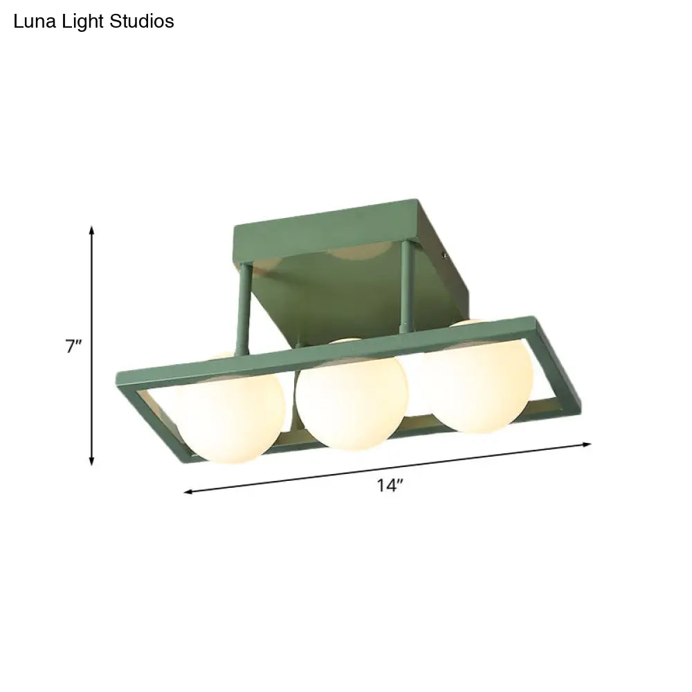 Modern Iron Semi Flush Ceiling Lamp With Globe White Glass Shade - Green 3/4/6 - Head Macaron Design
