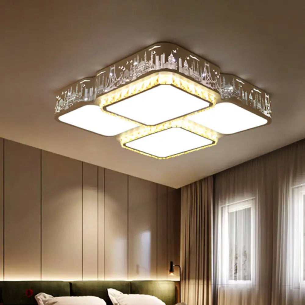 Modern K9 Crystal Led Ceiling Light - Flush Mount Acrylic Shade Remote Control Dimming