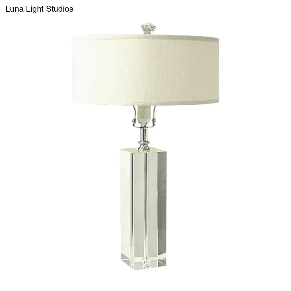 Modern K9 Crystal White Nightstand Lamp For Bedroom - Drum Table Lighting With 1-Bulb
