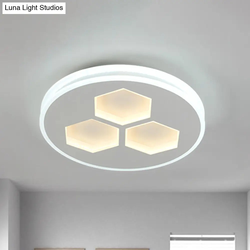 Modern Led Acrylic Ceiling Light With Hexagon Design - White Finish Circle Flush Mount