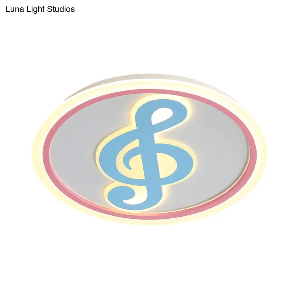Modern Led Acrylic Flush Light - Blue Music Note Shaped Ceiling Lamp In White/Warm
