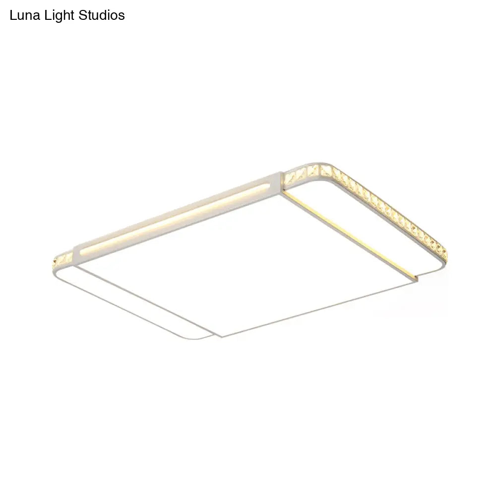 Modern Led Acrylic Flush Light: White Rectangle Living Room Mount Lamp With Remote Control Dimming