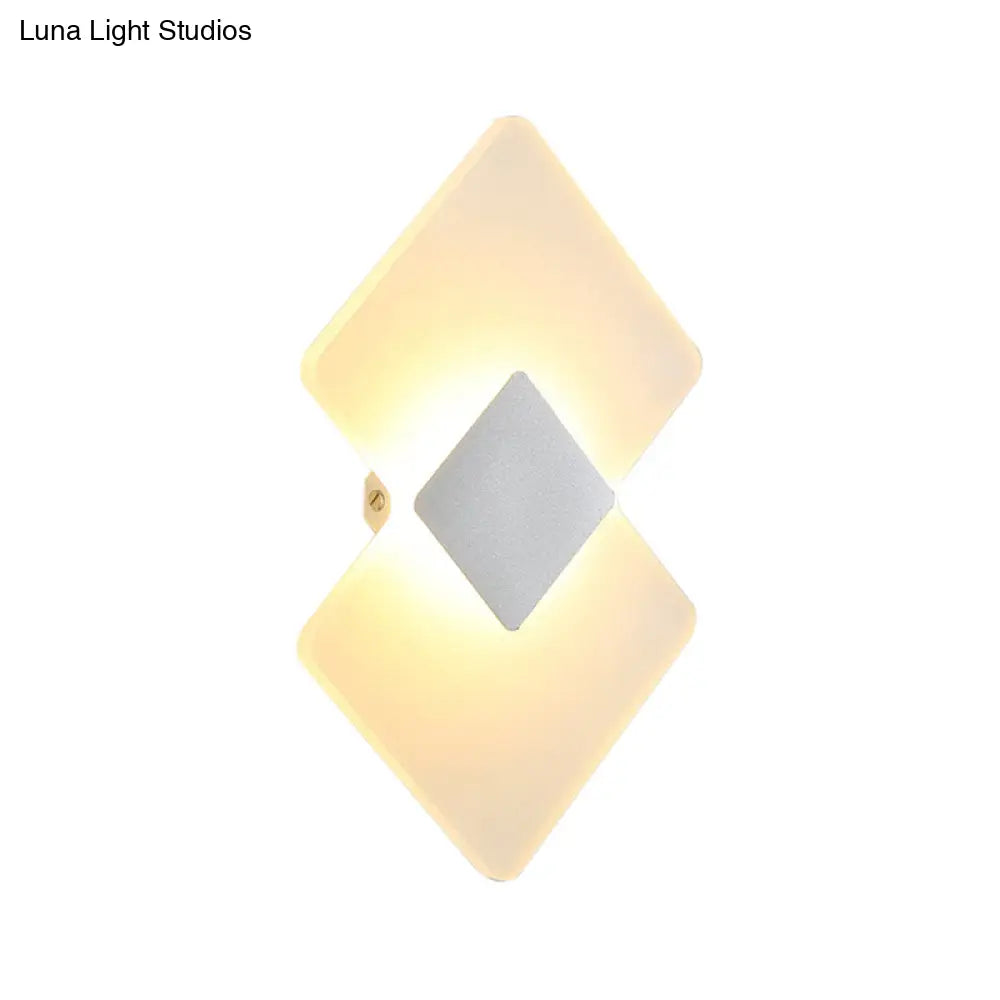 Modern Led Acrylic Wall Lamp: Textured Silver/Black Rhombus Sconce Light With Remote Control