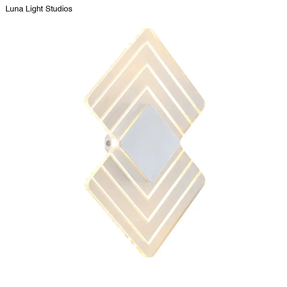 Modern Led Acrylic Wall Lamp: Textured Silver/Black Rhombus Sconce Light With Remote Control