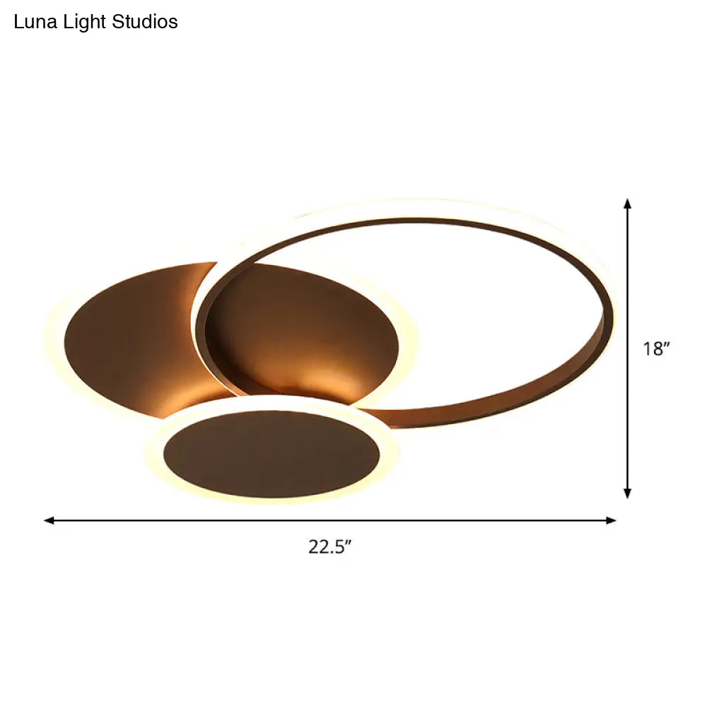 Modern Led Bedroom Ceiling Light In Coffee - 3 Round Ultra-Thin Acrylic Flushmount 19.5’/22.5’ W