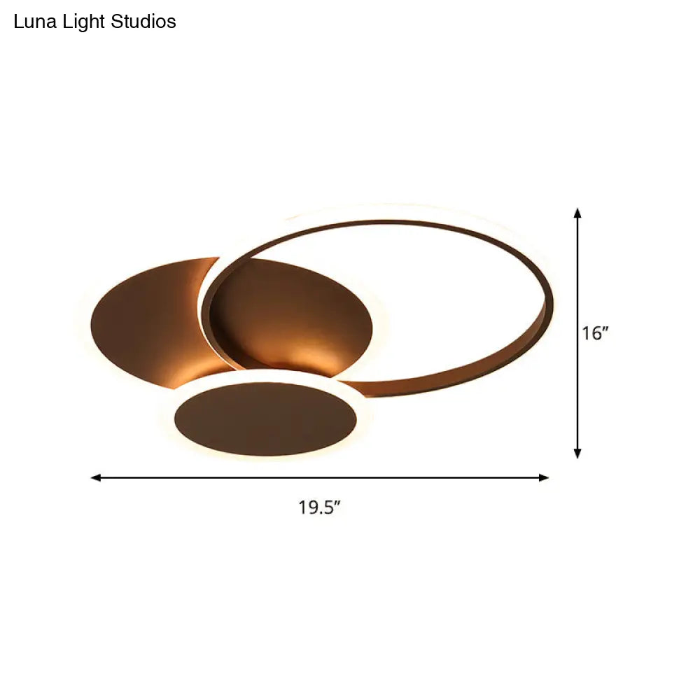 Modern Led Bedroom Ceiling Light In Coffee - 3 Round Ultra-Thin Acrylic Flushmount 19.5’/22.5’ W