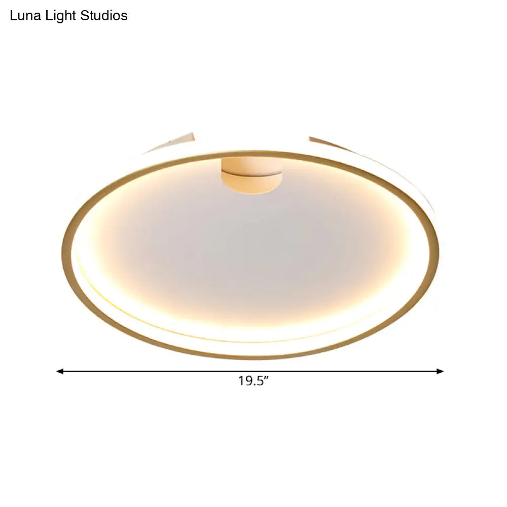 Modern Led Bedroom Ceiling Lighting: Gold Flush Mount With Round Metal Shade 16’/19.5’ W