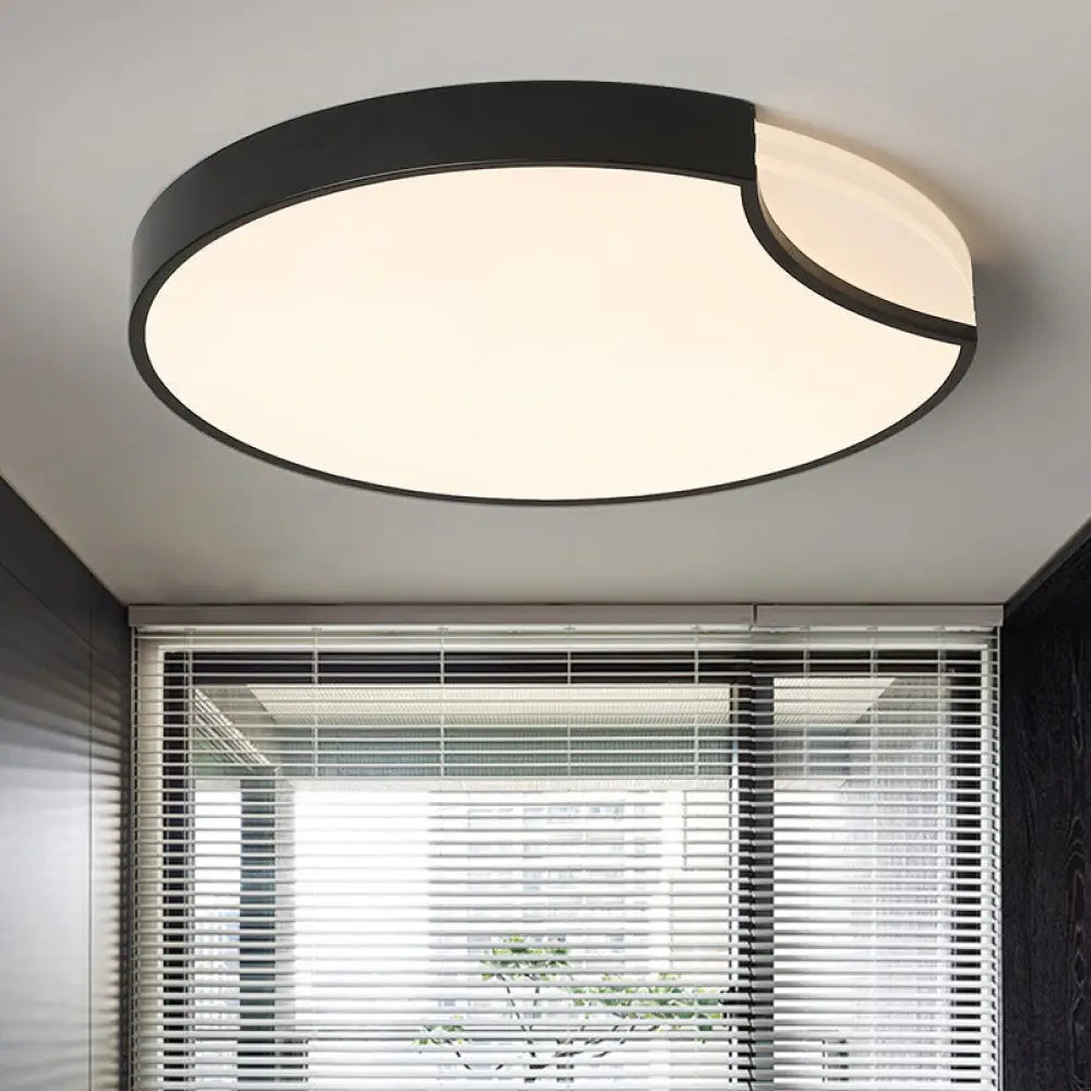 Modern Led Bedroom Flush Mount Lighting With White/Black Metal Shade And Diffused Warm Light Black /