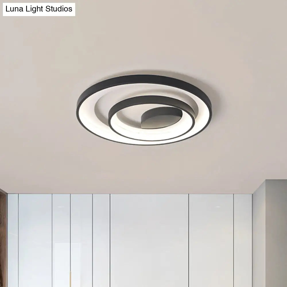 Modern Led Black Flush Ceiling Light With Metal Shade – Warm/White 16.5’/20.5’ Dia