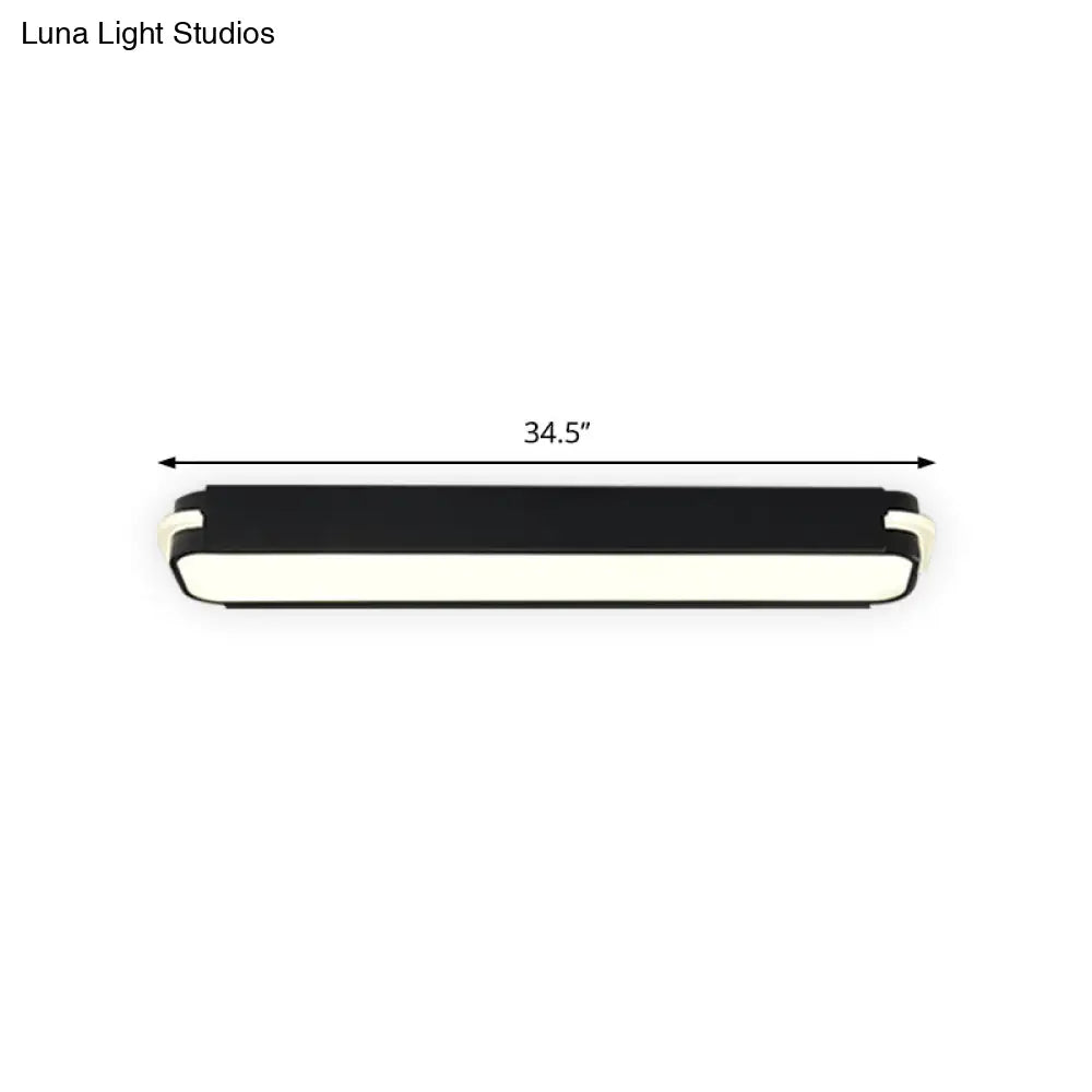 Modern Led Black Flushmount Ceiling Light Fixture - Metallic Rectangle 19’/27’/34.5’ Long White/Warm