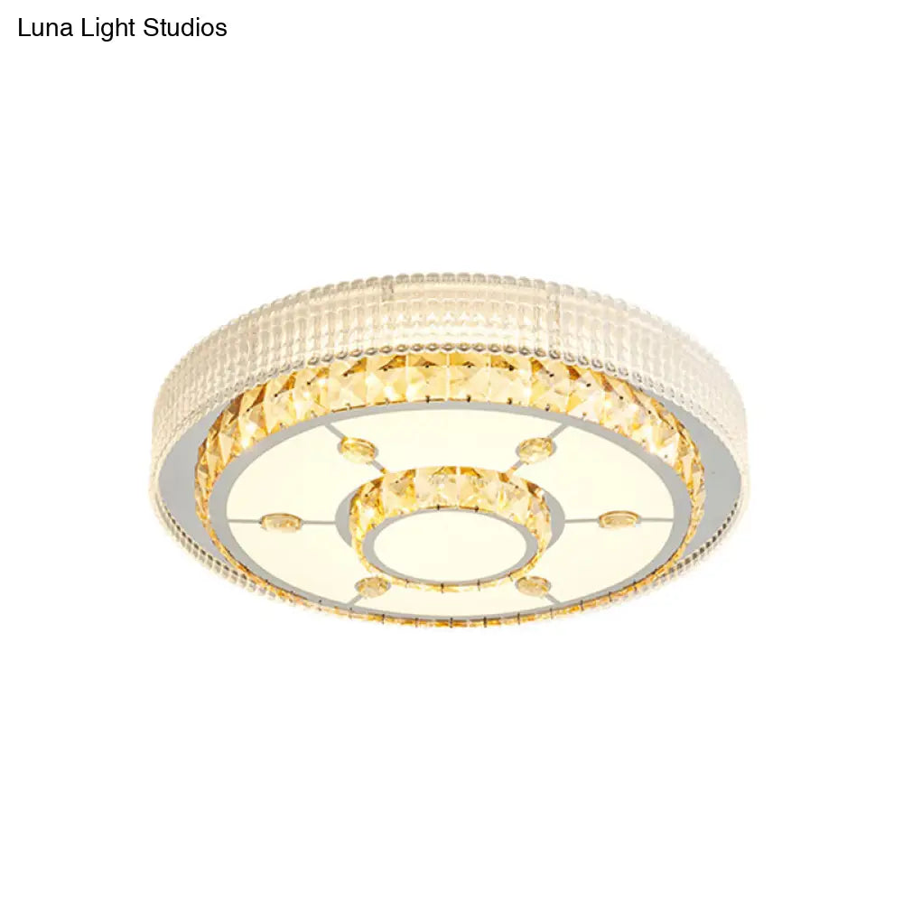 Modern Led Ceiling Lamp With Crystal Flower/Round Cut Design - Chrome Flush Mount For Bedroom