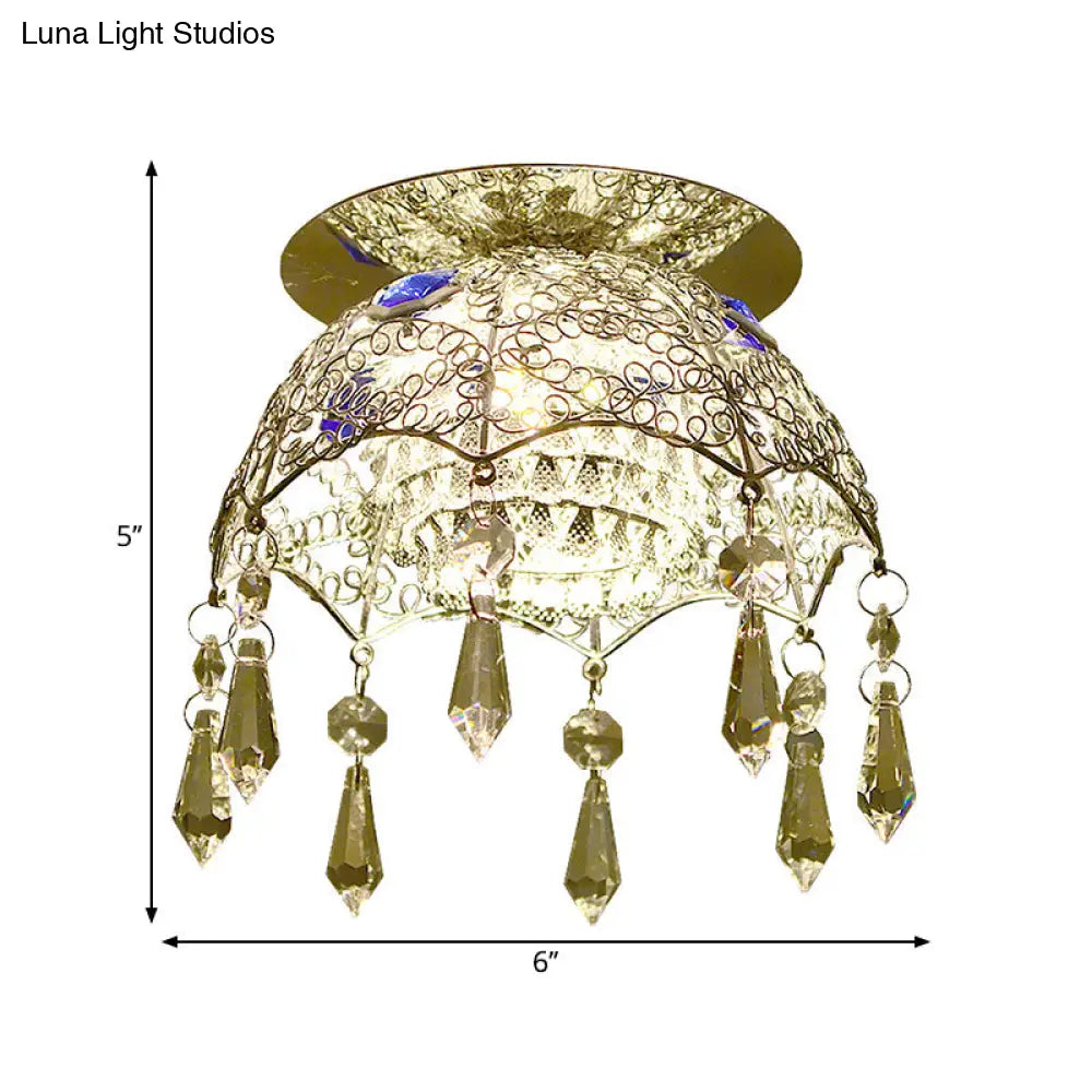 Modern Led Ceiling Lamp With Crystal Shade – Chrome Scalloped Dome Flush Mount Light In Warm/White