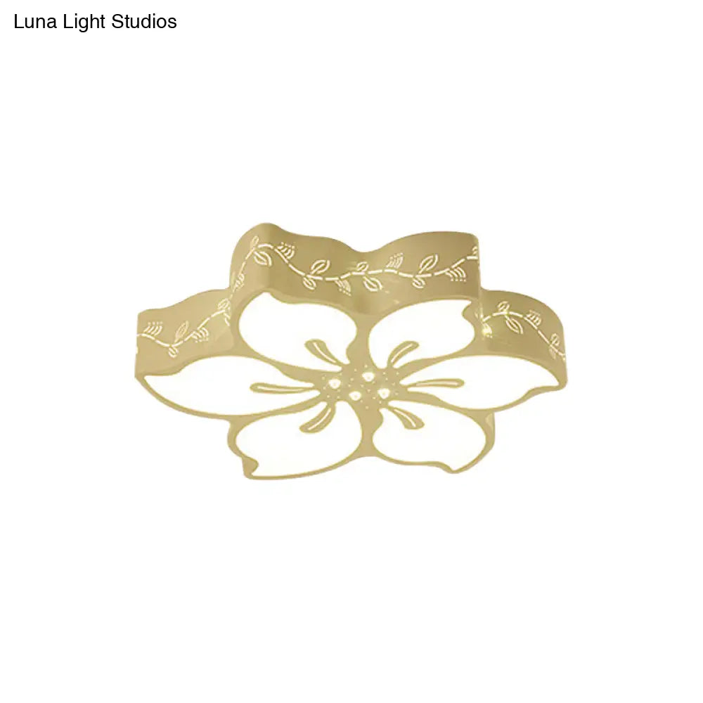 Modern Led Ceiling Light With Butterfly Metal Flush Mount For Girls Bedroom - White
