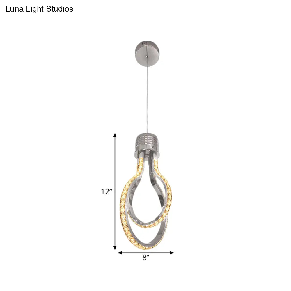 Modern Led Chrome Pendant Lamp With Bulb-Like Frame For Warm/White Lighting