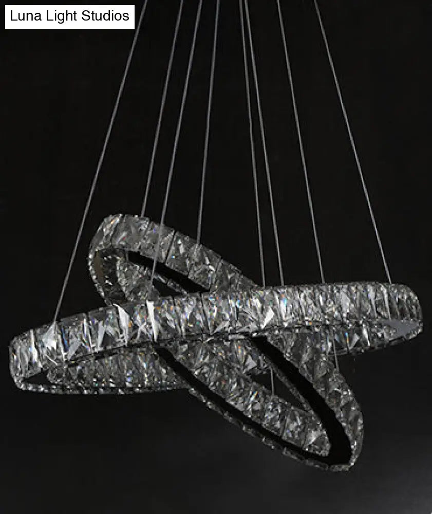 Modern Led Crystal Pendant Lamp: 2-Tier Circular Carousel Design Minimalistic Prismatic Ideal For