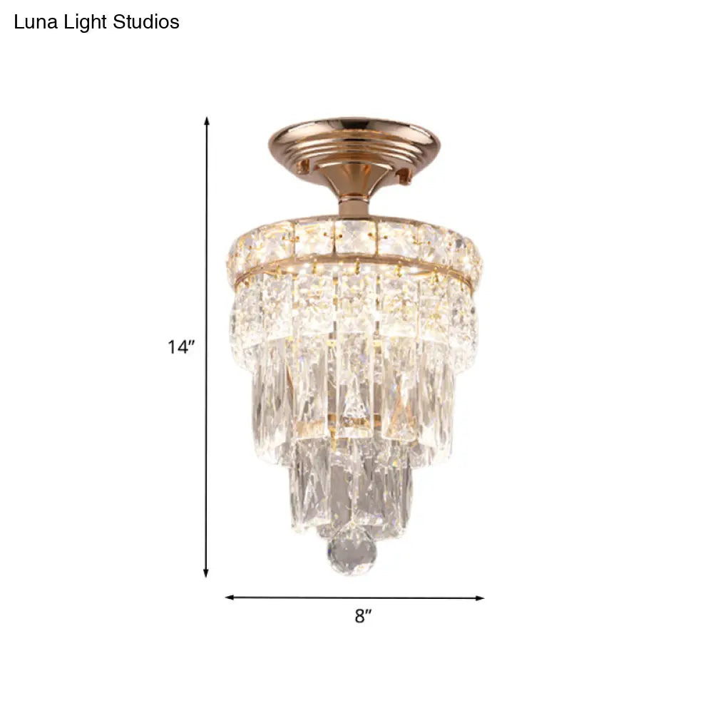 Modern Led Crystal Semi Flush Ceiling Light In Gold Tone