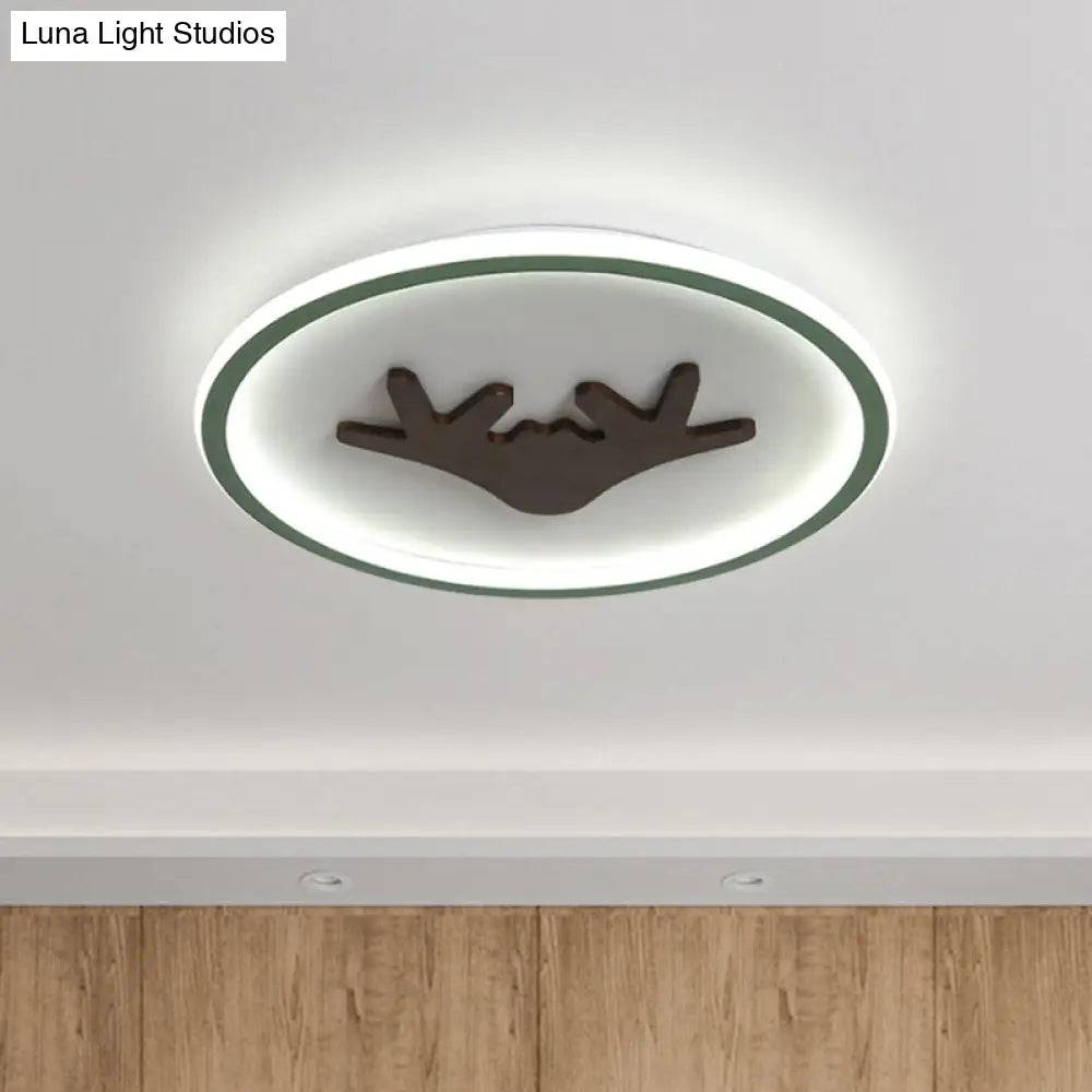 Modern Led Deer Flush Mount Acrylic Ceiling Light For Bedroom - Grey/White/Green