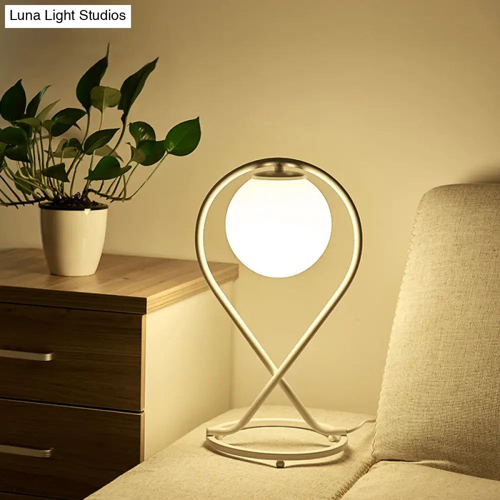Modern Led Desk Lamp- Child Bedroom Globe Shade White Metal 1 Head