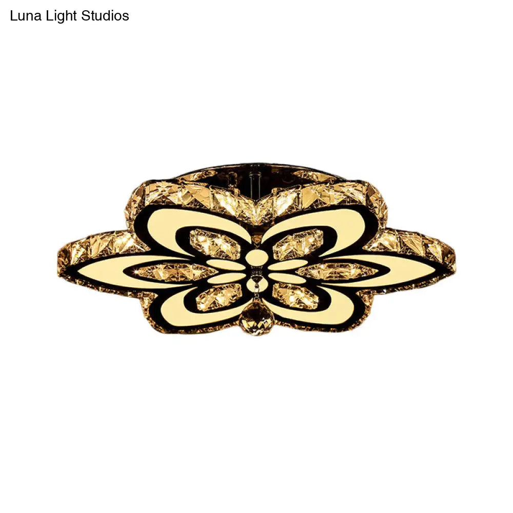 Modern Led Floral Crystal Ceiling Light For Bedroom - Clear/Amber Semi Flush Mount